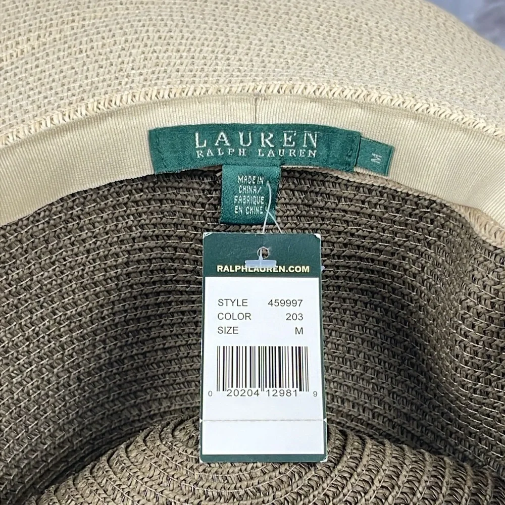 Lauren Ralph Lauren Straw Sunhat Floppy Wide Brim Two-Tone Brand Plaque Size M - Picture 7 of 10